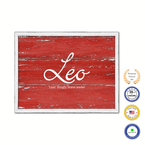 Leo Name Plate White Wash Wood Frame Canvas Print Boutique Cottage Decor Shabby Chic