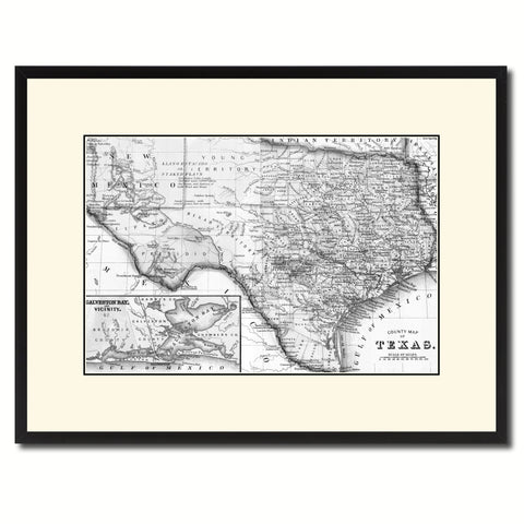 Texas Vintage B&W Map Canvas Print, Picture Frame Home Decor Wall Art Gift Ideas
