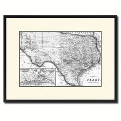 Texas Vintage B&W Map Canvas Print, Picture Frame Home Decor Wall Art Gift Ideas