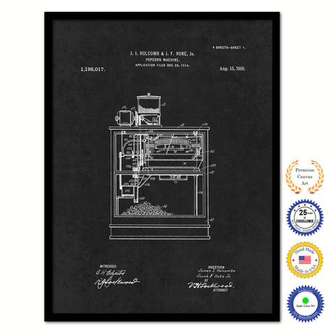 1916 Popcorn Machine Old Patent Art Print on Canvas Custom Framed Vintage Home Decor Wall Decoration Great for Gifts