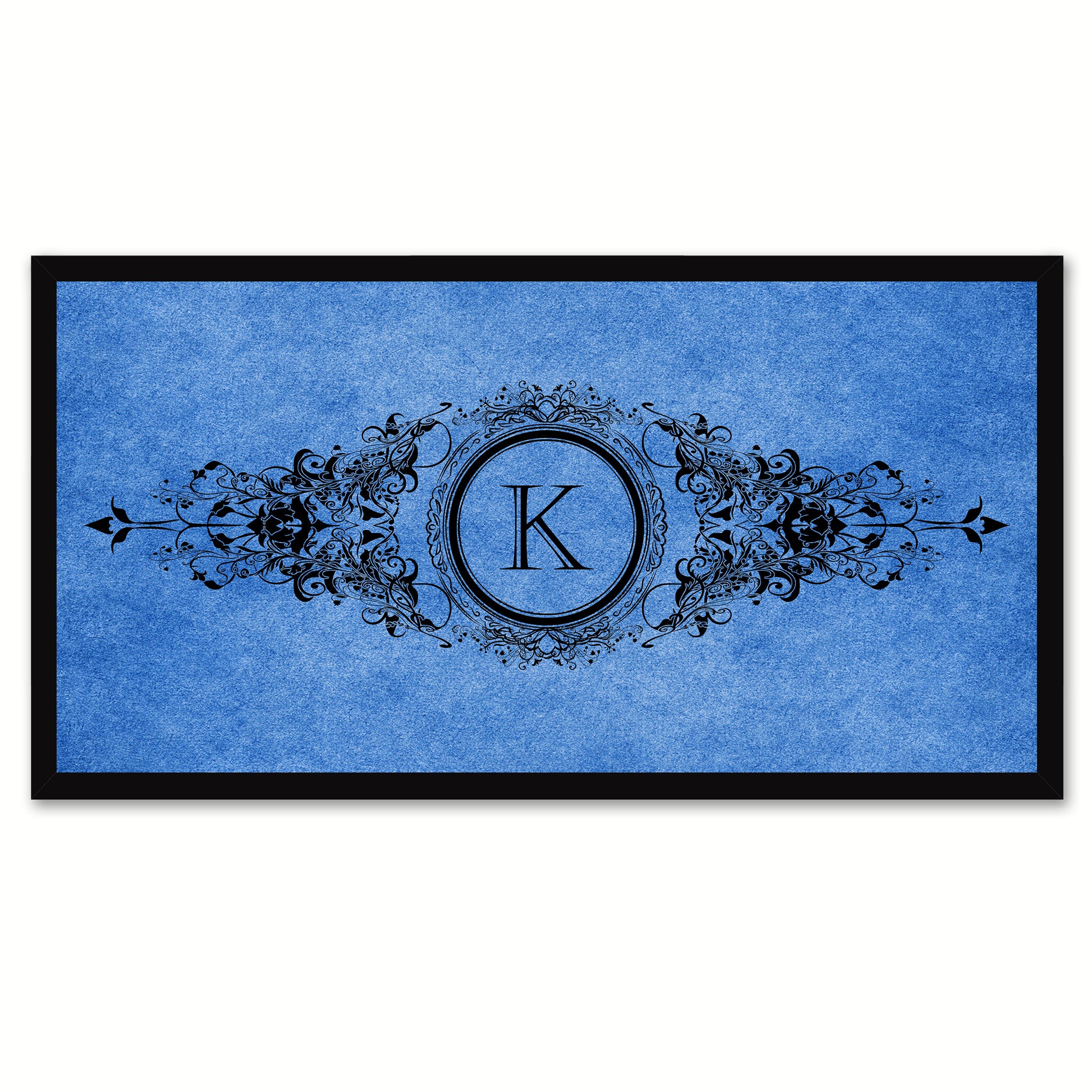 Alphabet Letter K Blue Canvas Print, Black Custom Frame