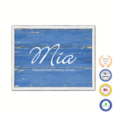 Mia Name Plate White Wash Wood Frame Canvas Print Boutique Cottage Decor Shabby Chic