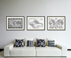 West Indies Caribbean Vintage B&W Map Canvas Print, Picture Frame Home Decor Wall Art Gift Ideas