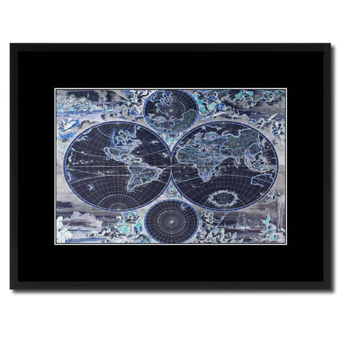 World Hemispheres Vintage Vivid Color Map Canvas Print, Picture Frame Home Decor Wall Art Office Decoration Gift Ideas