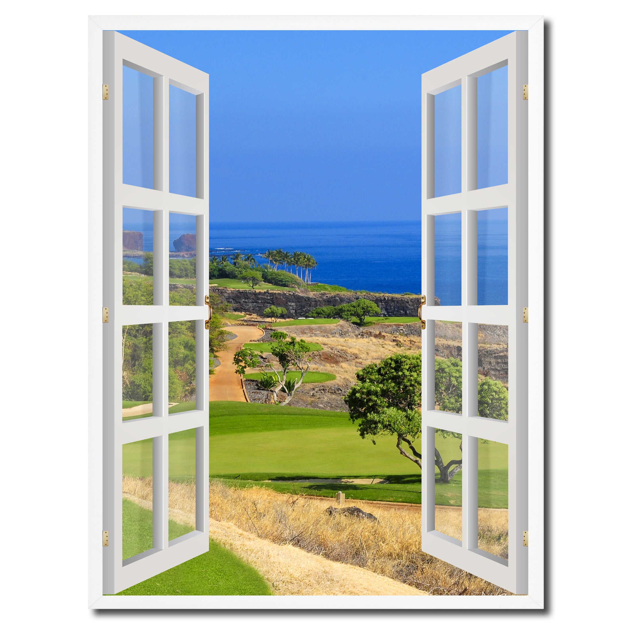Coastal Golf Course View Picture French Window Canvas Print with Frame Gifts Home Decor Wall Art Collection