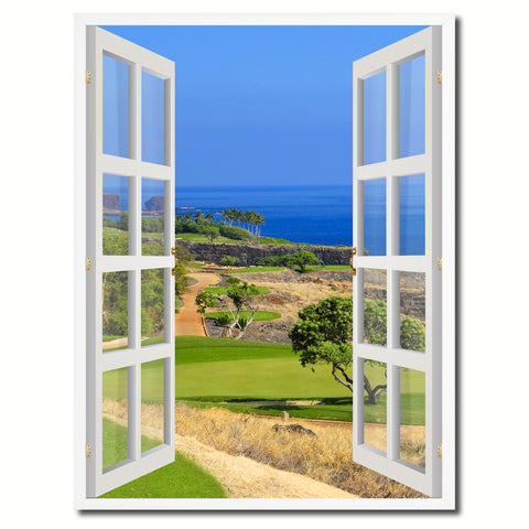Pebble Beach California Golf Course Picture French Window Framed Canvas Print Home Decor Wall Art Collection