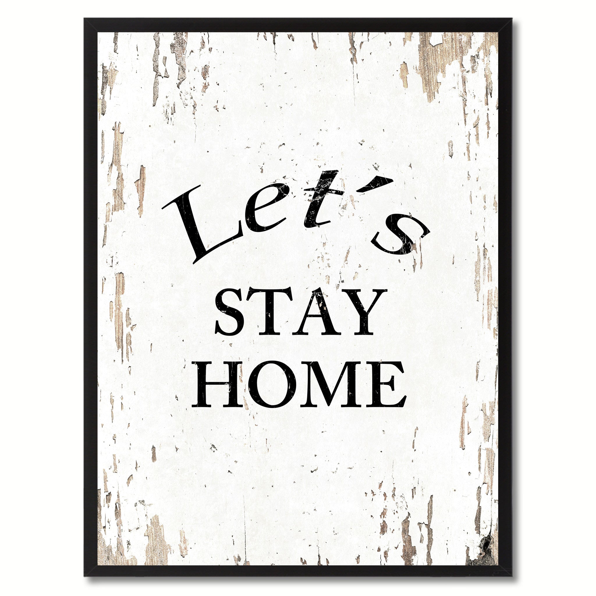 Let's Stay Home Saying Canvas Print, Black Picture Frame Home Decor Wall Art Gifts