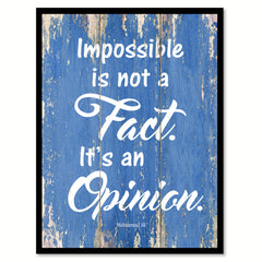 Impossible is not a fact It's an opinion - Muhammad Ali Motivational Quote Saying Canvas Print with Picture Frame Home Decor Wall Art, Blue