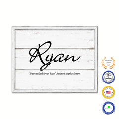 Ryan Name Plate White Wash Wood Frame Canvas Print Boutique Cottage Decor Shabby Chic