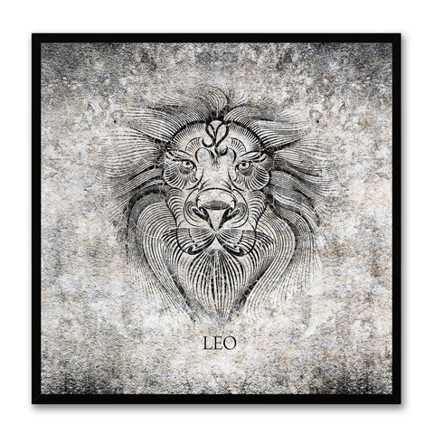 Zodiac Leo Horoscope Black Canvas Print, Black Custom Frame