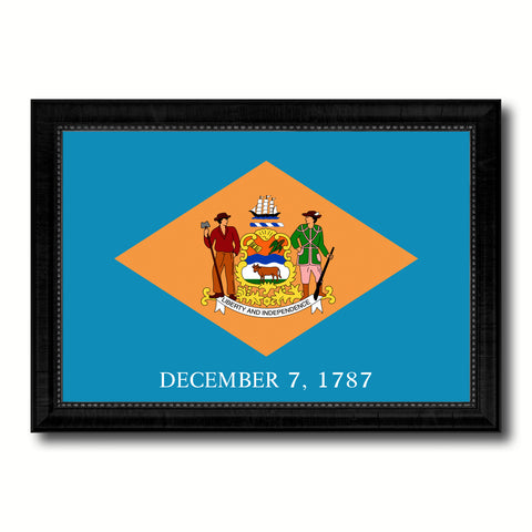 Delaware State Flag Vintage Canvas Print with Black Picture Frame Home DecorWall Art Collectible Decoration Artwork Gifts