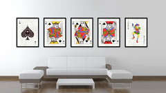 Queen Spades Poker Decks of Vintage Cards Print on Canvas Black Custom Framed