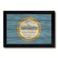 Boston City Massachusetts State Texture Flag Canvas Print Black Picture Frame