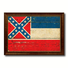 Mississippi State Vintage Flag Canvas Print with Brown Picture Frame Home Decor Man Cave Wall Art Collectible Decoration Artwork Gifts
