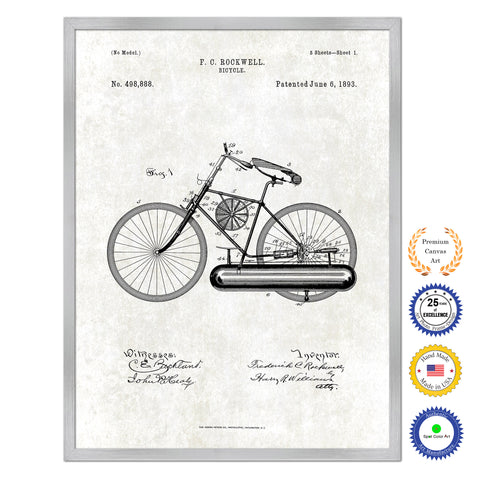 1893 Bicycle Old Patent Art Print on Canvas Custom Framed Vintage Home Decor Wall Decoration Great for Gifts