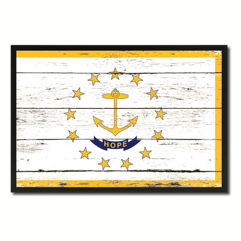 Rhode Island State Flag Vintage Canvas Print with Black Picture Frame Home DecorWall Art Collectible Decoration Artwork Gifts