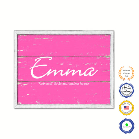 Emma Name Plate White Wash Wood Frame Canvas Print Boutique Cottage Decor Shabby Chic