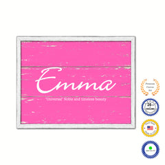 Emma Name Plate White Wash Wood Frame Canvas Print Boutique Cottage Decor Shabby Chic