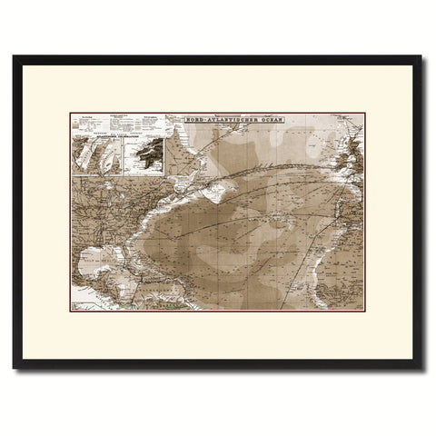 North Atlantic Telegraph Lines Stieler Vintage Sepia Map Canvas Print, Picture Frame Gifts Home Decor Wall Art Decoration