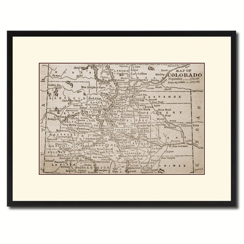Colorado Vintage Sepia Map Canvas Print, Picture Frame Gifts Home Decor Wall Art Decoration