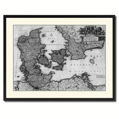 Denmark Centuries Vintage B&W Map Canvas Print, Picture Frame Home Decor Wall Art Gift Ideas