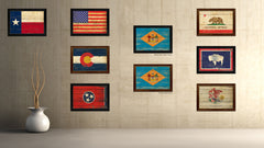 Delaware State Vintage Flag Canvas Print with Brown Picture Frame Home Decor Man Cave Wall Art Collectible Decoration Artwork Gifts