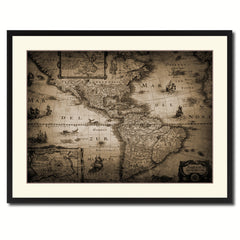 America Vintage Sepia Map Canvas Print, Picture Frame Gifts Home Decor Wall Art Decoration