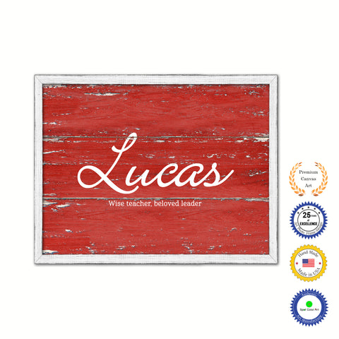 Lucas Name Plate White Wash Wood Frame Canvas Print Boutique Cottage Decor Shabby Chic