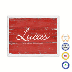 Lucas Name Plate White Wash Wood Frame Canvas Print Boutique Cottage Decor Shabby Chic