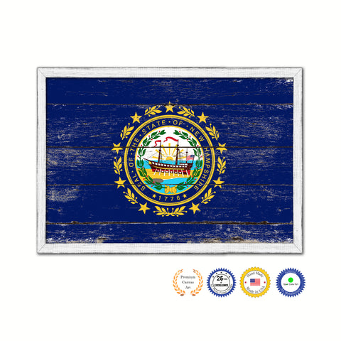 New Hampshire State Flag Shabby Chic Gifts Home Decor Wall Art Canvas Print, White Wash Wood Frame