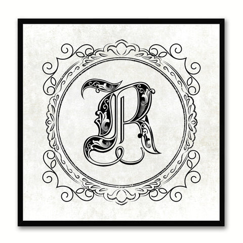 Alphabet R White Canvas Print Black Frame Kids Bedroom Wall Décor Home Art