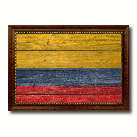 Colombia Country Flag Texture Canvas Print with Brown Custom Picture Frame Home Decor Gift Ideas Wall Art Decoration