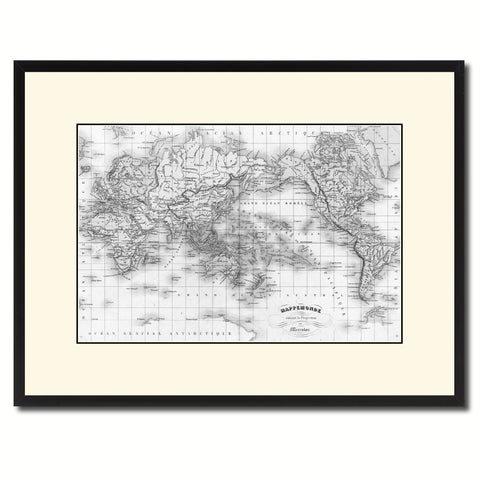 World Vintage B&W Map Canvas Print, Picture Frame Home Decor Wall Art Gift Ideas