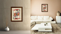 One Eye Jack Heart Poker Decks of Vintage Cards Print on Canvas Brown Custom Framed