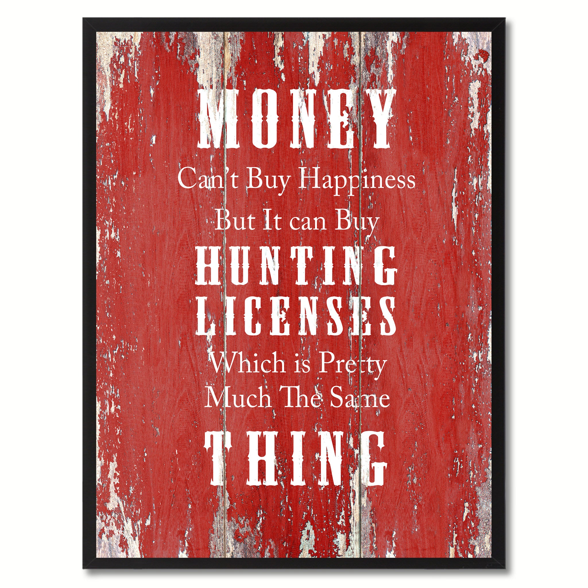 Money Can't Buy Happiness Saying Canvas Print, Black Picture Frame Home Decor Wall Art Gifts