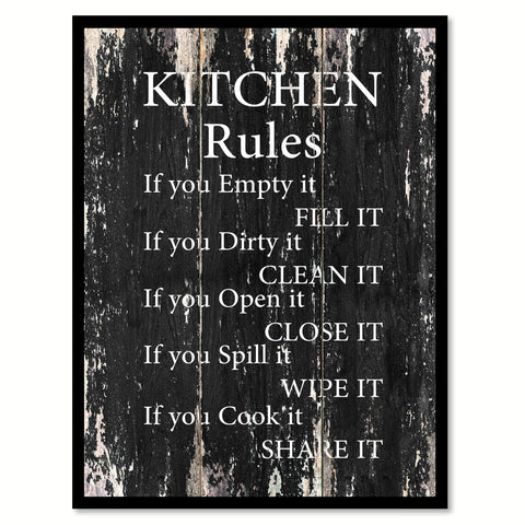 Kitchen Rules Motivational Quote Saying Canvas Print with Picture Frame Home Decor Wall Art