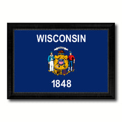 Wisconsin State Flag Canvas Print with Custom Black Picture Frame Home Decor Wall Art Decoration Gifts