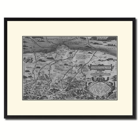 Germany Bavaria Vintage B&W Map Canvas Print, Picture Frame Home Decor Wall Art Gift Ideas