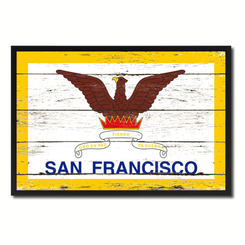 San Francisco City California State Flag Vintage Canvas Print with Black Picture Frame Home Decor Wall Art Collectible Decoration Artwork Gifts