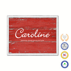 Caroline Name Plate White Wash Wood Frame Canvas Print Boutique Cottage Decor Shabby Chic