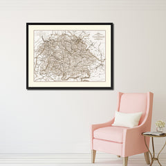 Southern Germany: Bavaria Wurttemberg Hesse Vintage Sepia Map Canvas Print, Picture Frame Gifts Home Decor Wall Art Decoration