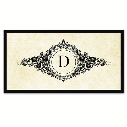 Alphabet Letter D White Canvas Print, Black Custom Frame