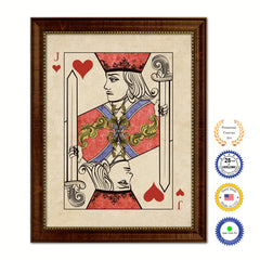 One Eye Jack Heart Poker Decks of Vintage Cards Print on Canvas Brown Custom Framed