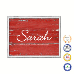 Sarah Name Plate White Wash Wood Frame Canvas Print Boutique Cottage Decor Shabby Chic