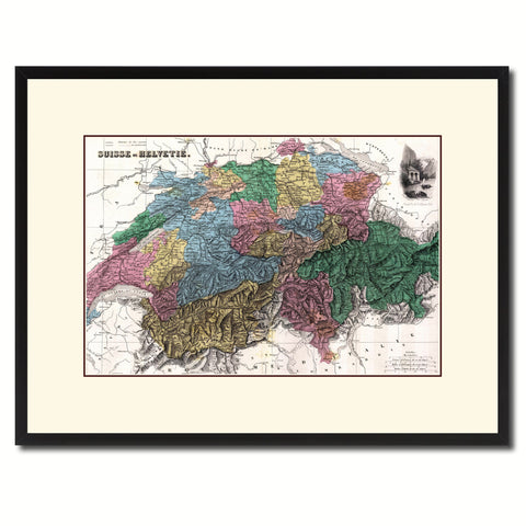 Switzerland Vintage Antique Map Wall Art Home Decor Gift Ideas Canvas Print Custom Picture Frame