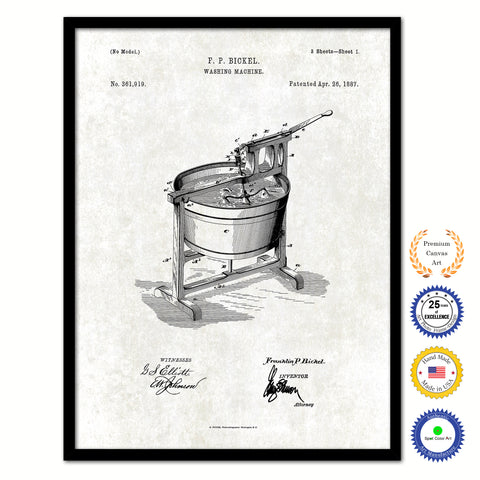 1887 Washing Machine Old Patent Art Print on Canvas Custom Framed Vintage Home Decor Wall Decoration Great for Gifts