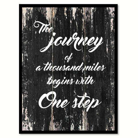 The journey of a thousand miles begins with one step Motivational Quote Saying Canvas Print with Picture Frame Home Decor Wall Art