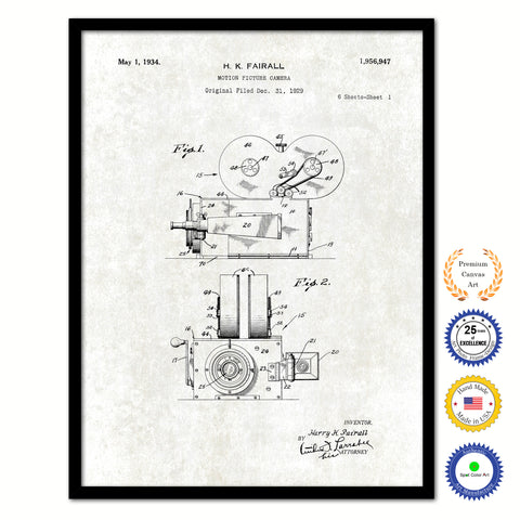 1934 Fairall Motion Picture Camera Old Patent Art Print on Canvas Custom Framed Vintage Home Decor Wall Decoration Great for Gifts