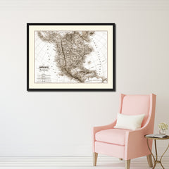 North America Canada Mexico Vintage Sepia Map Canvas Print, Picture Frame Gifts Home Decor Wall Art Decoration