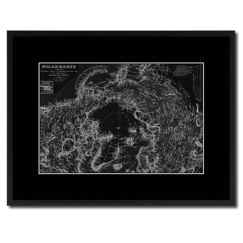 North Pole Stieler Vintage Monochrome Map Canvas Print, Gifts Picture Frames Home Decor Wall Art